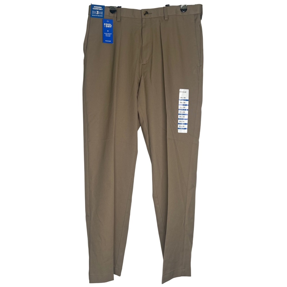 Haggar Mens Cool Right Performance Flex Classic Fit Khaki Pants 34x30